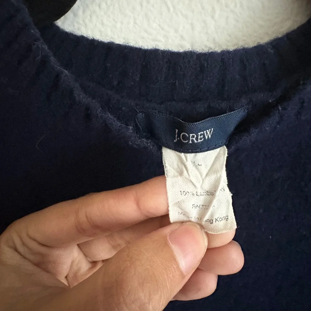J.Crew Navy Blue 100% Lambswool Crewneck‎ Sweater Slim Fit Cropped Knit
